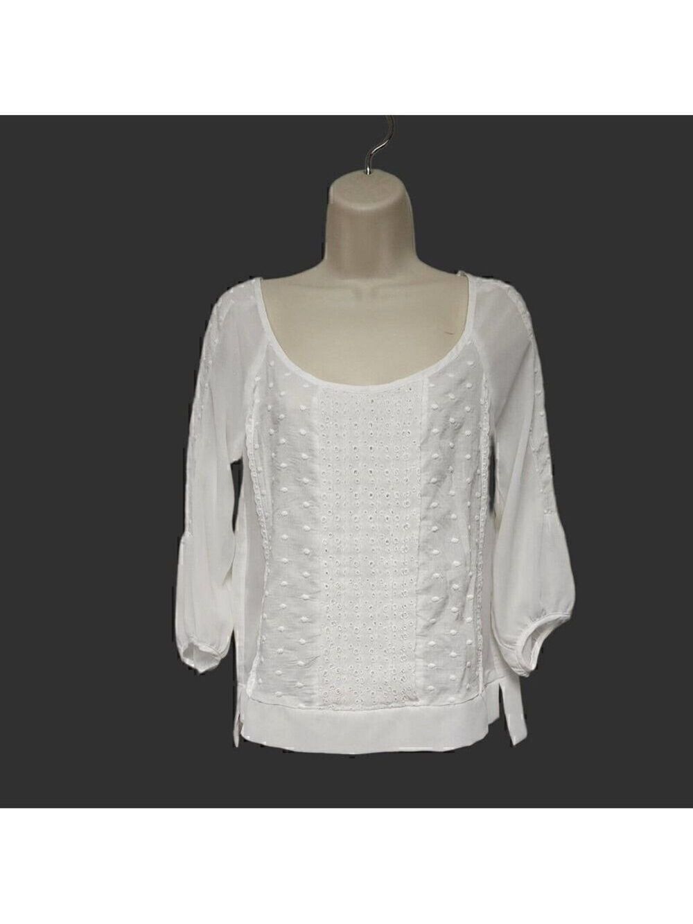 American Eagle Outfitters White Baby Doll Blouse Small Petite 3/4 Sleeve